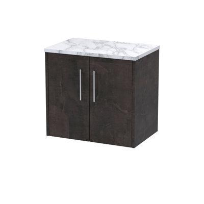 Hudson Reed Juno Wall Hung 2 Soft Close Door Vanity Unit With Laminate Worktop In Metallic Slate Finish, 600mm - image 1