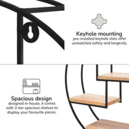 MH London Marly Wall Shelf Floating Shelf Wall Mounted Shelf Book Shelves Solid Wood & Iron Storage Shelf Black & Natural 49.5 Cm Round - thumbnail 6