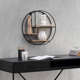 MH London Marly Wall Shelf Floating Shelf Wall Mounted Shelf Book Shelves Solid Wood & Iron Storage Shelf Black & Natural 49.5 Cm Round - thumbnail 1