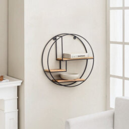 MH London Marly Wall Shelf Floating Shelf Wall Mounted Shelf Book Shelves Solid Wood & Iron Storage Shelf Black & Natural 49.5 Cm Round - thumbnail 3