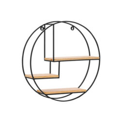 MH London Marly Wall Shelf Floating Shelf Wall Mounted Shelf Book Shelves Solid Wood & Iron Storage Shelf Black & Natural 49.5 Cm Round - thumbnail 2