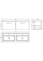 Balterley Bramshall 1200mm Wall Hung 2 Drawer Vanity Unit & Double Basin For Modern Bathroom Storage - Anthracite Woodgrain - thumbnail 2