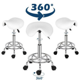 Pu Leather Saddle Stool Adjustable Rolling Salon Swivel Chair Comfortable Spa - thumbnail 2