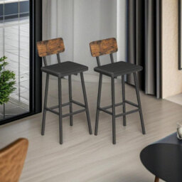 Modcraft Set Of 2 Industrial Pu Upholstered Bar Stools - Breakfast Bar Chairs With Backrest - thumbnail 5