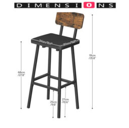 Modcraft Set Of 2 Industrial Pu Upholstered Bar Stools - Breakfast Bar Chairs With Backrest - thumbnail 6