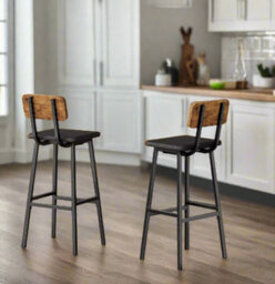 Modcraft Set Of 2 Industrial Pu Upholstered Bar Stools - Breakfast Bar Chairs With Backrest - thumbnail 1