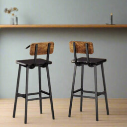 Modcraft Set Of 2 Industrial Pu Upholstered Bar Stools - Breakfast Bar Chairs With Backrest - thumbnail 2