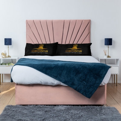 UKBEDFURNITURE Sunrise Pink Plush Divan Bed Base With 26 Inch Headboard & 10 Inch Orthopaedic Mattress - No Storage - image 1