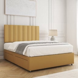 Bsspoke Sienna Divan Bed Set In Mustard Plush Velvet 24Inch Headboard & Mattress No Drawers  In Single Double King 4Ft 6Ft - thumbnail 2