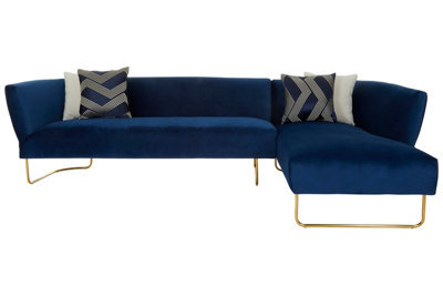 Orsina Comfortable Dark Blue Velvet 5 Seat Corner Sofa, Mid Century Sofa For Bedroom, Sturdy 5 Seater Sofa - image 1