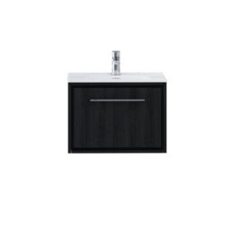 Royal Bathrooms Livora 600mm Black Woodgrain Wall Hung Bathroom Vanity Unit 1 Drawer Storage Cabinet With Ceramic Basin - thumbnail 5