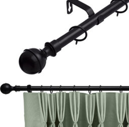 Lister Cartwright 19 mm Extendable Metal Curtain Pole Rods- Black (Ball Finials, 210-360 Cm) - thumbnail 1