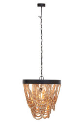Orsina Rustic Wood Bead Chandelier, Coastal Weathered Bead Light Fixture, Hanging Pendant, Height Adjustable Light