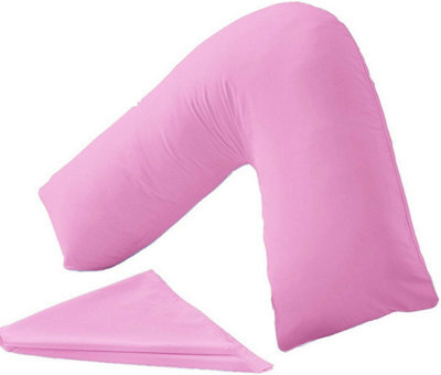 Homes & Linen Orthopaedic V-Shaped Pillow Extra Cushioning Support For Head, Neck & Back (Pink, V-Pillow With Cover