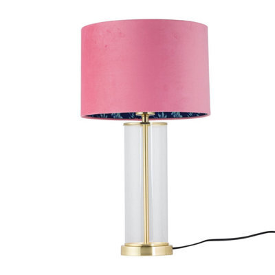 First Choice Lighting Aura - Satin Brass Table Lamp With Pink Velvet Flamingo Shade - image 1