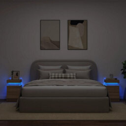 Vidaxl Bedside Cabinets With Led Lights 2 Pcs Sonoma Oak 35X39X55 Cm - thumbnail 4