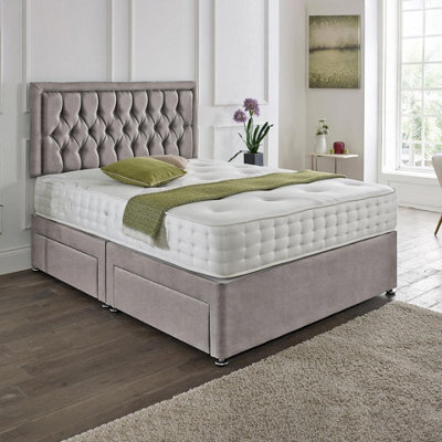 Dining Tables Lisbon Matching Headboard Divan Set, 2 Drawer On Same Side With Sprung 1500 Comfort Mattress - Chenille Grey - King - image 1