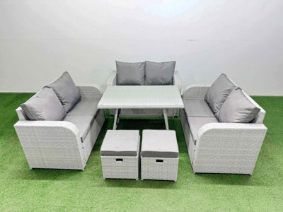 Fimous Rattan Garden Furniture Dining Set 8-Seater Patio Rectangular Table Love Sofa Set With 2 Small Stools - image 1
