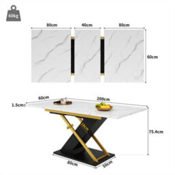 Abrihome Extendable Dining Table With Golden Cross Legs (120-160X80Cm) For Kitchen & Living Room - thumbnail 6