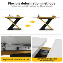 Abrihome Extendable Dining Table With Golden Cross Legs (120-160X80Cm) For Kitchen & Living Room - thumbnail 4