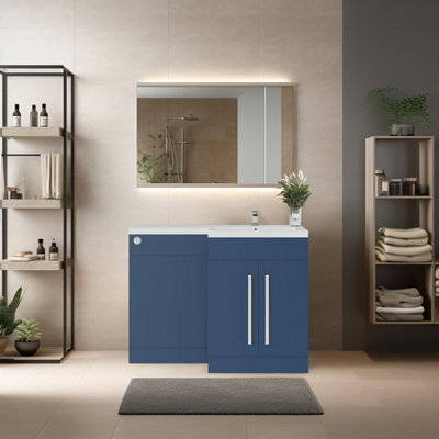Rinse Bathrooms 1100mm Rh Basin L Shape Matte Blue Vanity Sink Unit Cabinet Storage Furniture + Cistern - image 1