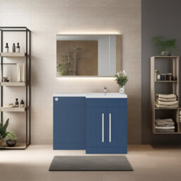 Rinse Bathrooms 1100mm Rh Basin L Shape Matte Blue Vanity Sink Unit Cabinet Storage Furniture + Cistern - thumbnail 1
