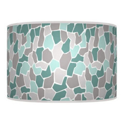 "Handmade Lampshade Light Shade - Giclee Printed Fabric - Teal Grey Pebble Id003 - For Table Or Floor - Size 20"" (50 X 26Cm)" - thumbnail 1