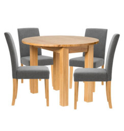 Hallowood Furniture Waverly Drop Leaf Round Table With 4 Upholstered Chairs In Grey Fabric - thumbnail 8