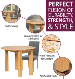 Hallowood Furniture Waverly Drop Leaf Round Table With 4 Upholstered Chairs In Grey Fabric - thumbnail 2