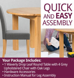 Hallowood Furniture Waverly Drop Leaf Round Table With 4 Upholstered Chairs In Grey Fabric - thumbnail 7