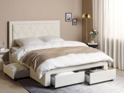 Beliani Bed With Storage Drawers Velvet Lievin 160 X 200 Cm (Eu King Size) Light Beige - thumbnail 2