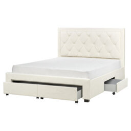 Beliani Bed With Storage Drawers Velvet Lievin 160 X 200 Cm (Eu King Size) Light Beige - thumbnail 1