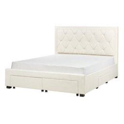 Beliani Bed With Storage Drawers Velvet Lievin 160 X 200 Cm (Eu King Size) Light Beige - thumbnail 5