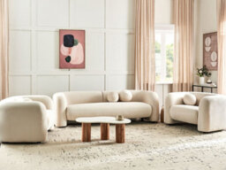 Beliani Living Room Set 5 Seater Leiren Velvet Off-White - thumbnail 2