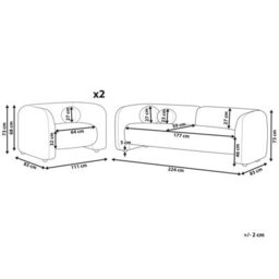 Beliani Living Room Set 5 Seater Leiren Velvet Off-White - thumbnail 3