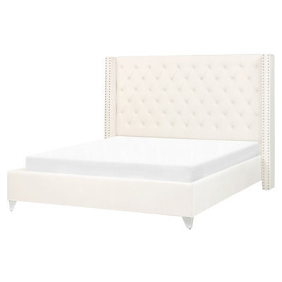 Beliani Bed Velvet Lubbon 160 X 200 Cm (Eu King Size) Off-White - image 1