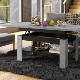 Heze Furniture Runa 2 In 1 Extending Coffee / Dining Table 130-170Cm - Concrete / Black