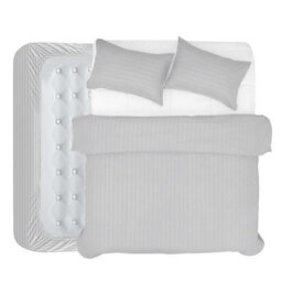 Aspire Homeware Stripe Double Silver Duvet Cover, With Fitted Sheet & Pillowcase, Reversible, Quilt Cover, Bedding Set