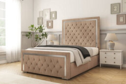 "Sloomy Sofia Chrome Mink Naples Bed Frame With 50"" Upholstered Headboard 4' Small Double" - thumbnail 2