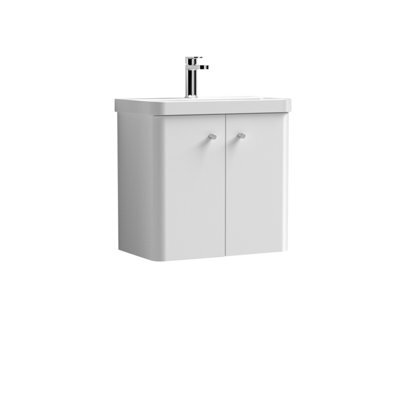 Balterley Flashbrook Modern Bathroom Wall Hung 2 Door Vanity Unit Basin, Gloss White, 605mm - image 1