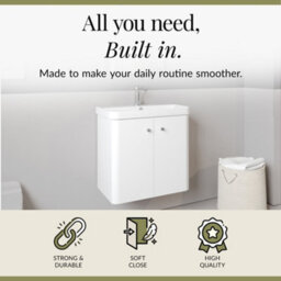 Balterley Flashbrook Modern Bathroom Wall Hung 2 Door Vanity Unit Basin, Gloss White, 605mm - thumbnail 2