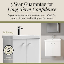 Balterley Flashbrook Modern Bathroom Wall Hung 2 Door Vanity Unit Basin, Gloss White, 605mm - thumbnail 4