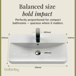 Balterley Flashbrook Modern Bathroom Wall Hung 2 Door Vanity Unit Basin, Gloss White, 605mm - thumbnail 6