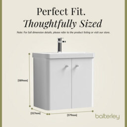Balterley Flashbrook Modern Bathroom Wall Hung 2 Door Vanity Unit Basin, Gloss White, 605mm - thumbnail 5