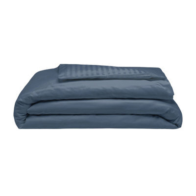 Belledorm 540 Thread Count Satin Stripe Duvet Cover Set Navy (Superking) - image 1