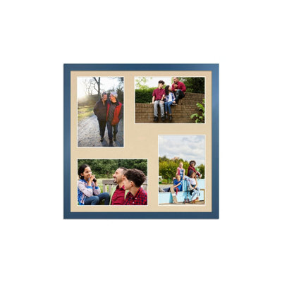 AK Frames 12X12 Navy Blue Sleek Multi Photo Frame With Ivory Mount - Holds 4 Apertures (4X) 6X4 Photos - image 1