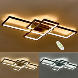 Living And Home Black Frame Modern Rectangular Led Semi Flush Ceiling Light Fixture 110Cm Dimmable With Remote - thumbnail 4