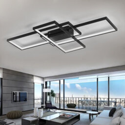 Living And Home Black Frame Modern Rectangular Led Semi Flush Ceiling Light Fixture 110Cm Dimmable With Remote - thumbnail 3