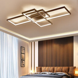 Living And Home Black Frame Modern Rectangular Led Semi Flush Ceiling Light Fixture 110Cm Dimmable With Remote - thumbnail 1
