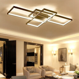 Living And Home Black Frame Modern Rectangular Led Semi Flush Ceiling Light Fixture 110Cm Dimmable With Remote - thumbnail 2
